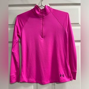 Under Armour Girls Pink 1/4 Zip Loose Heat Gear Long Sleeve Shirt - Large - VGUC